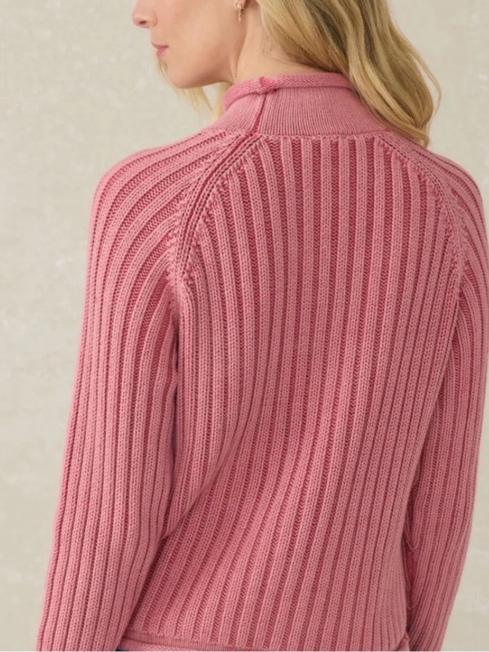 Faherty Sunwashed Cotton Rollneck Sweater - Baroque Rose Size Medium - Picture 2 of 12